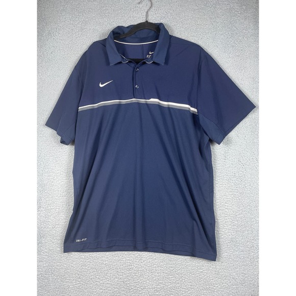 Nike Dri-Fit Men's Blue Polo Shirt With Stripe Size XL - Picture 1 of 9